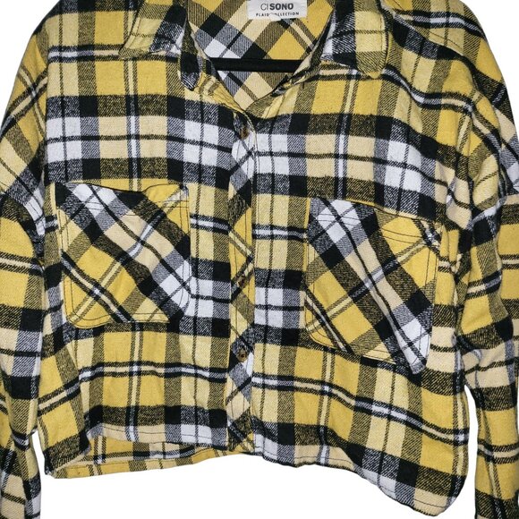 CI SONO | Yellow Plaid Wide Flannel Cropped Top - Picture 3 of 11